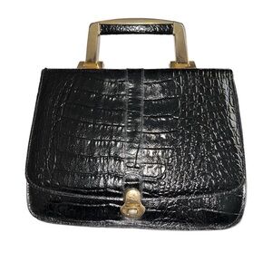 Borsa Bella🦎Vtg Black Clutch Faux Alligator🌵